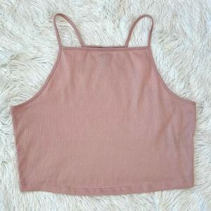 H&M Crinkled Jersey Cropped Short Camisole Tank Top Powder Pink Halter Style